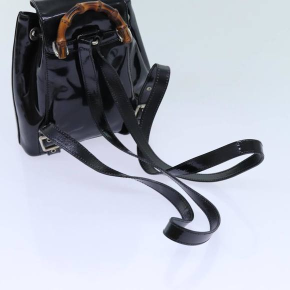 GUCCI Bamboo Backpack Patent leather Black Auth ar11692 - Picture 7 of 16